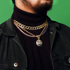 Lit Face 4 Pcs Set Cuban, Tennis & Rope Chain Bundle Gold PT