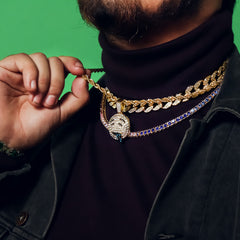 Lit Face 4 Pcs Set Cuban, Tennis & Rope Chain Bundle Gold PT