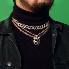 Mad Dog Face 4 Pcs Set Cuban, Tennis & Rope Chain Bundle Gold PT