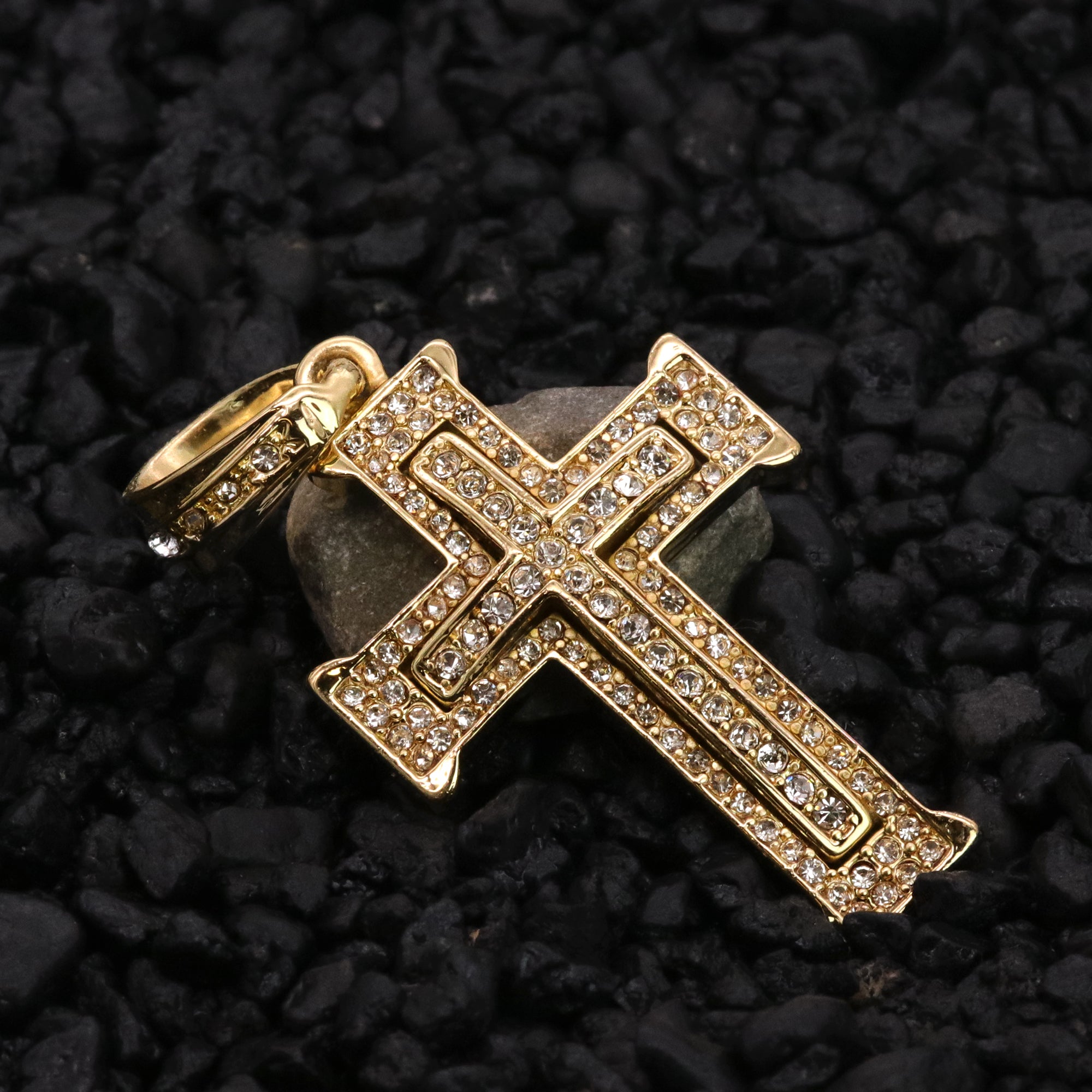 Two Layer Cross Pendant 20" Rope Chain Hip Hop Style 18k Gold Plated