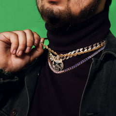 Mad Dog Face 4 Pcs Set Cuban, Tennis & Rope Chain Bundle Gold PT