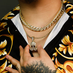 High Fashion Gold Plated AB Cuban Tennis Chains & Cz Purple Eye Squid Pendant