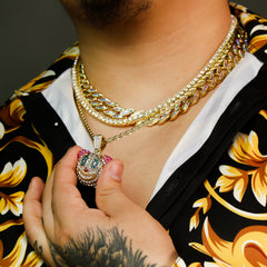 High Fashion Gold Plated AB Cuban Tennis Chains & Fully Cz Clown Pendant