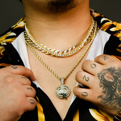 High Fashion Gold Plated AB Cuban Tennis Chains & Cz Lit Emoji Drip Pendant