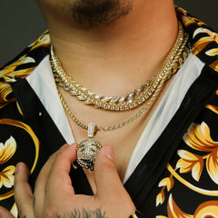 High Fashion Gold Plated AB Cuban Tennis Chains & Cz Lit Emoji Drip Pendant