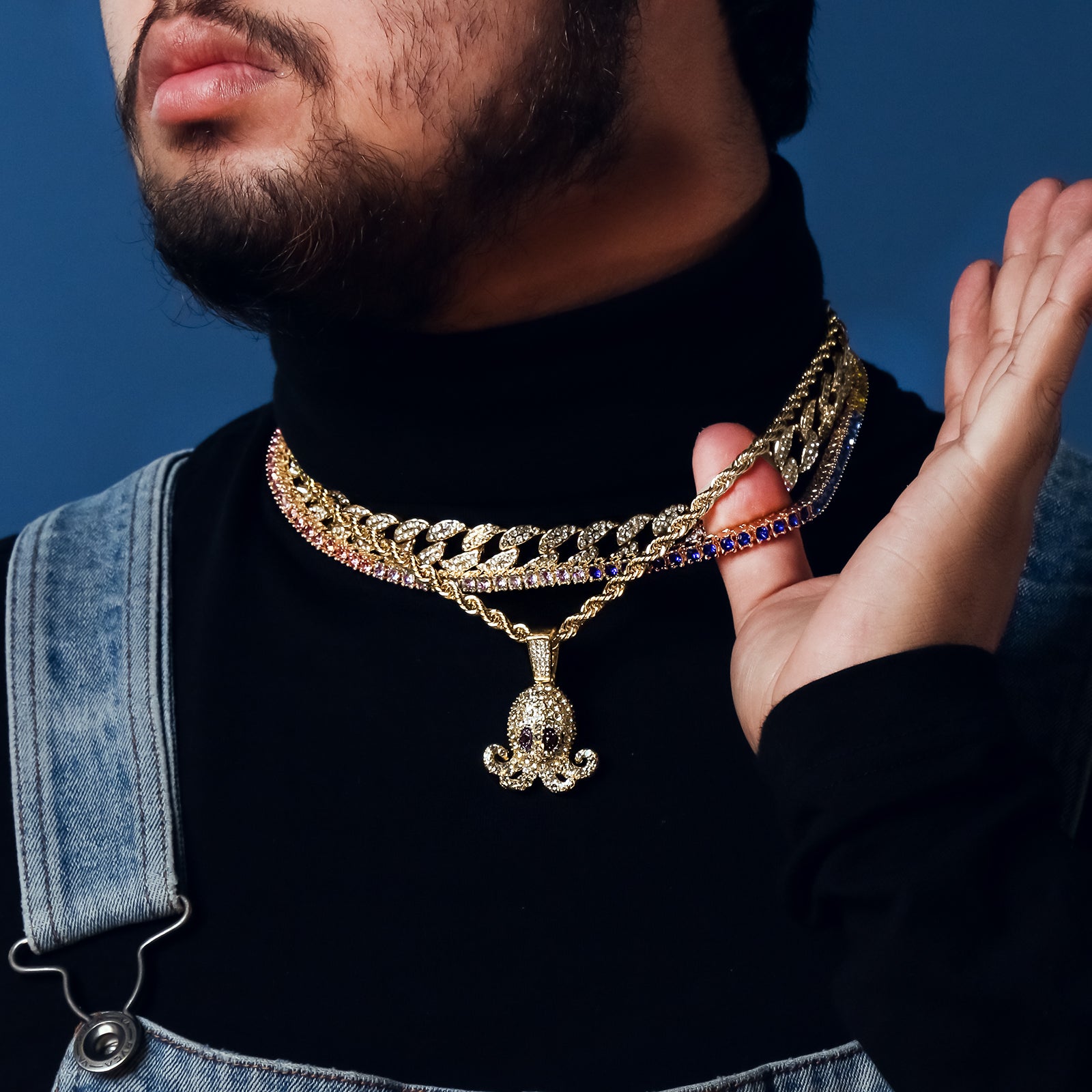 Squid 4 Pcs Set Cuban, Tennis & Rope Chain Bundle Gold PT