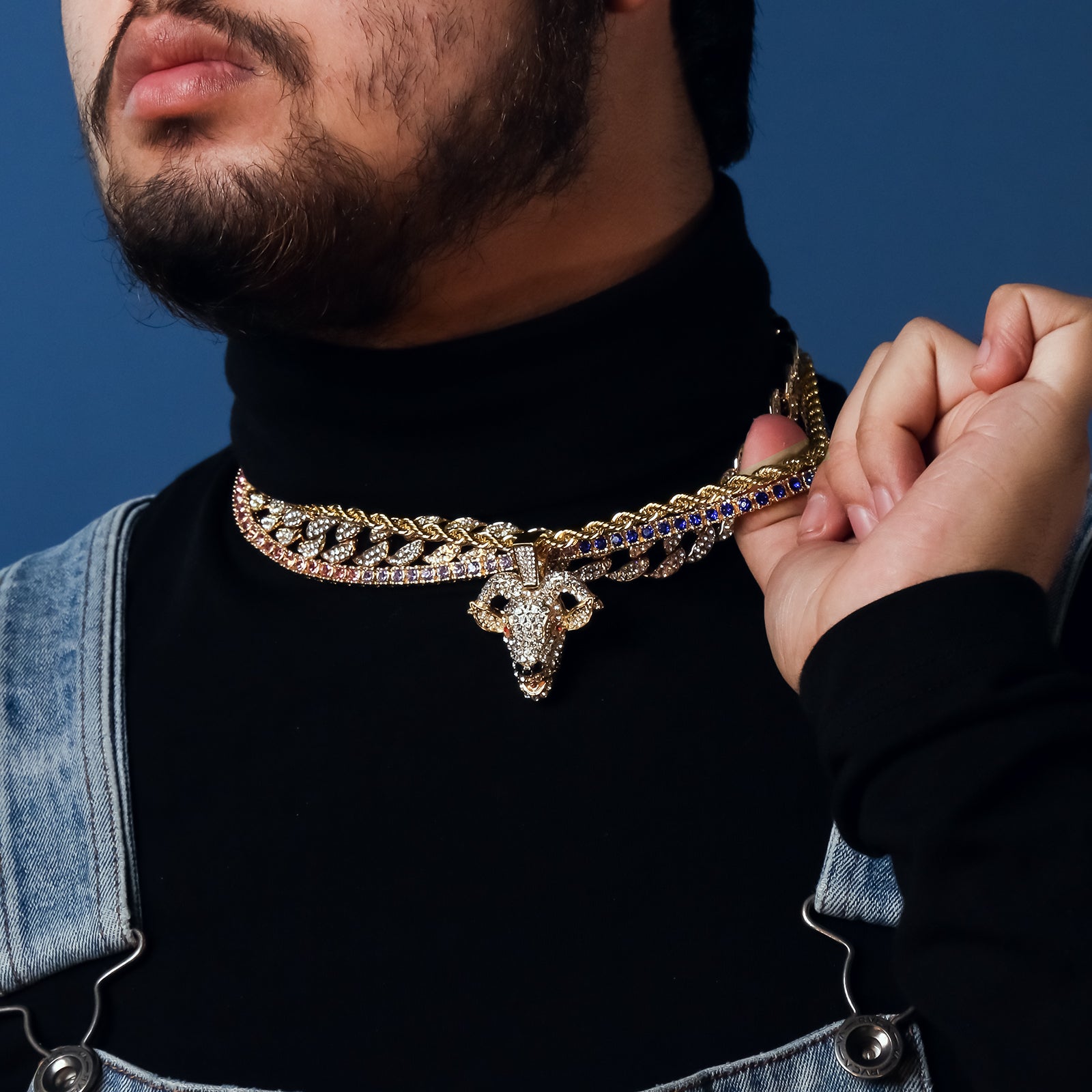 Goat 4 Pcs Set Cuban, Tennis & Rope Chain Bundle Gold PT