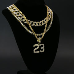 #23 4 Pcs Set Clear Cz Cuban, Tennis & Rope Chain Bundle Gold PT