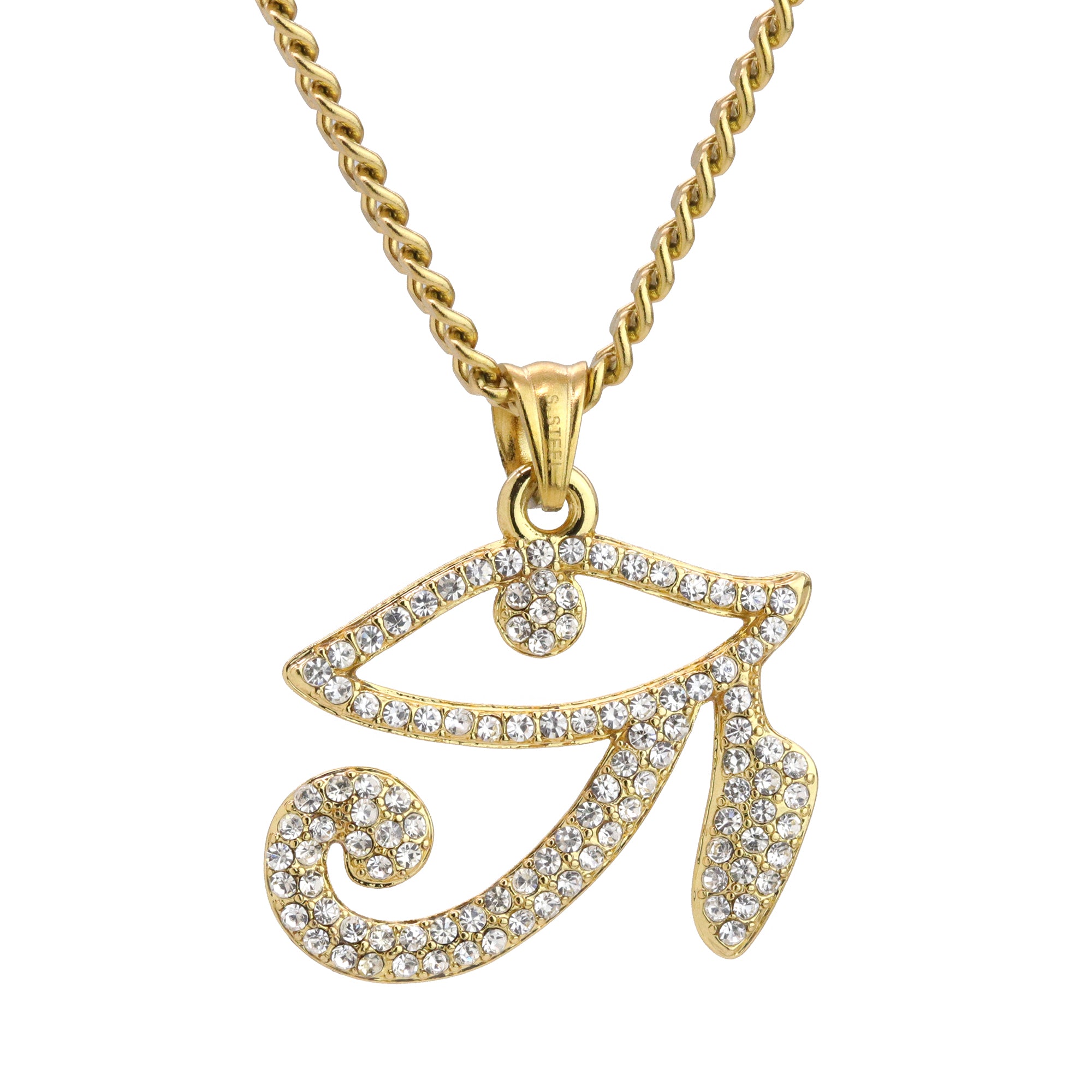 Eye Of Raw Pendant 24" Cuban Chain Hip Hop Style 18k Gold Stainless Steel