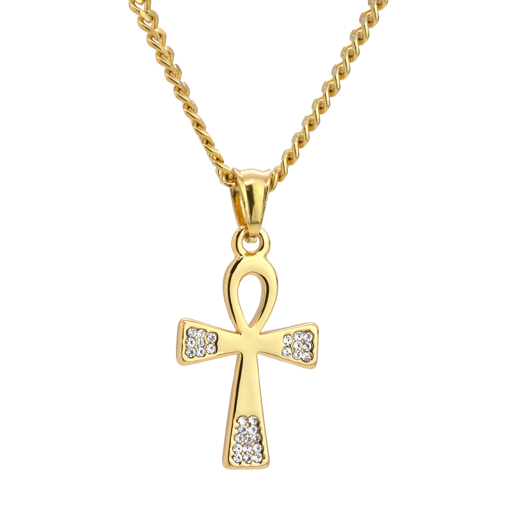 Ankh Pendant 24" Cuban Chain Hip Hop Style 18k Gold Stainless Steel
