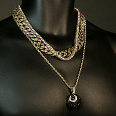 High Fashion Gold Plated AB Cuban Tennis Chains & Cz #8 Ball Pendant