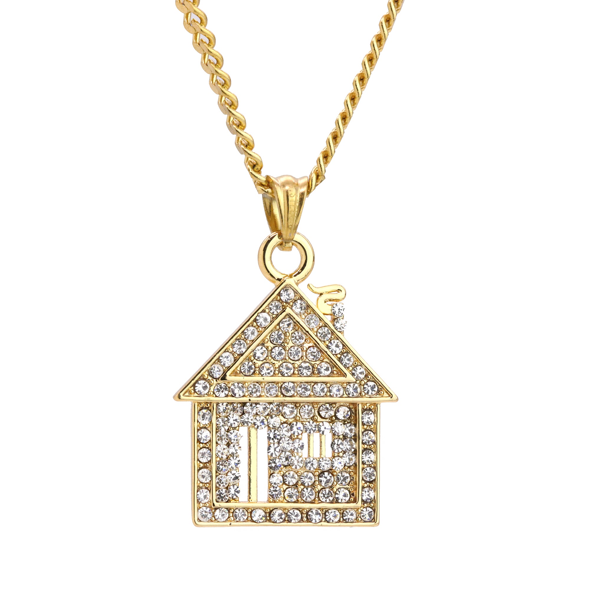 Trap House Pendant 24" Cuban Chain Hip Hop Style 18k Gold Stainless Steel