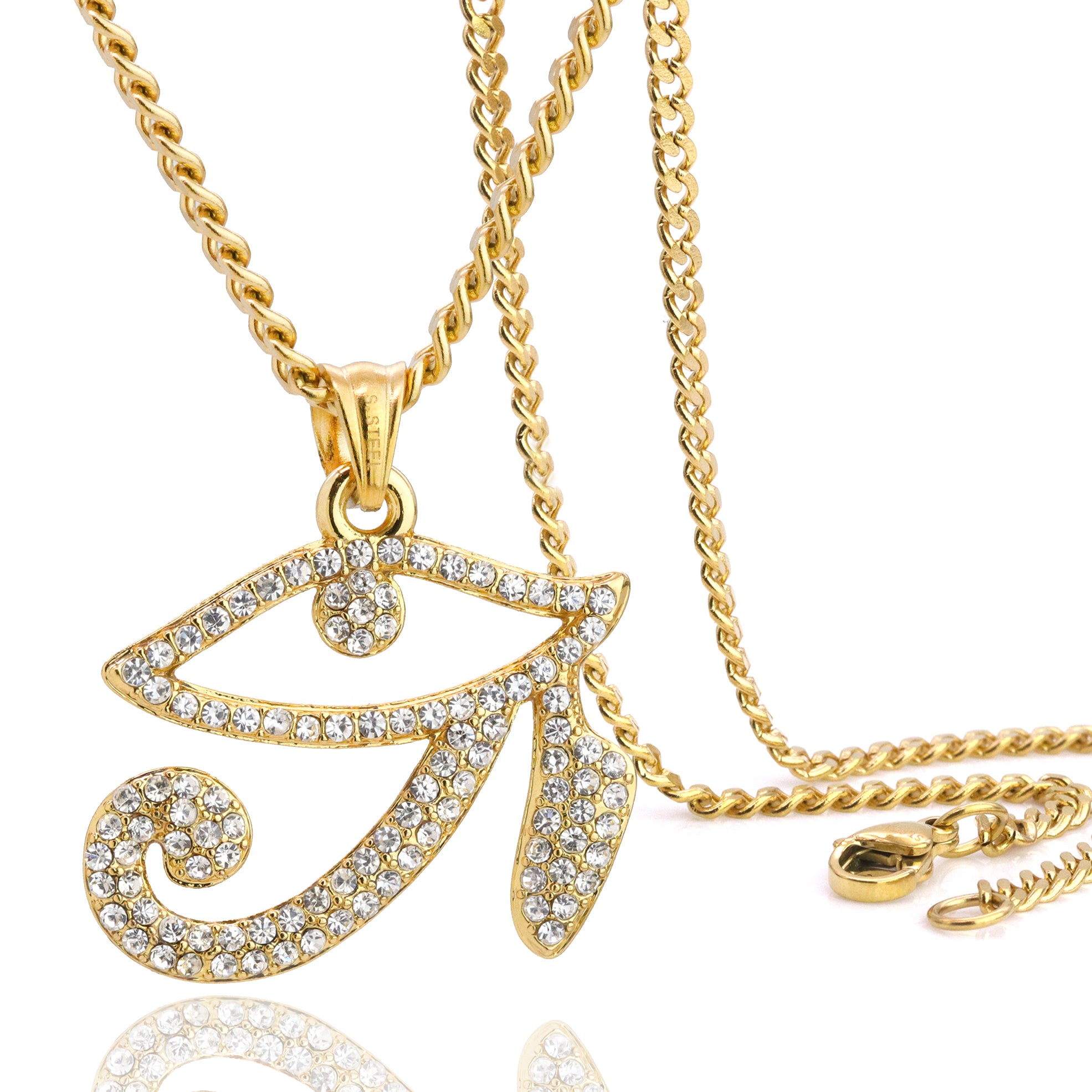 Eye Of Raw Pendant 24" Cuban Chain Hip Hop Style 18k Gold Stainless Steel