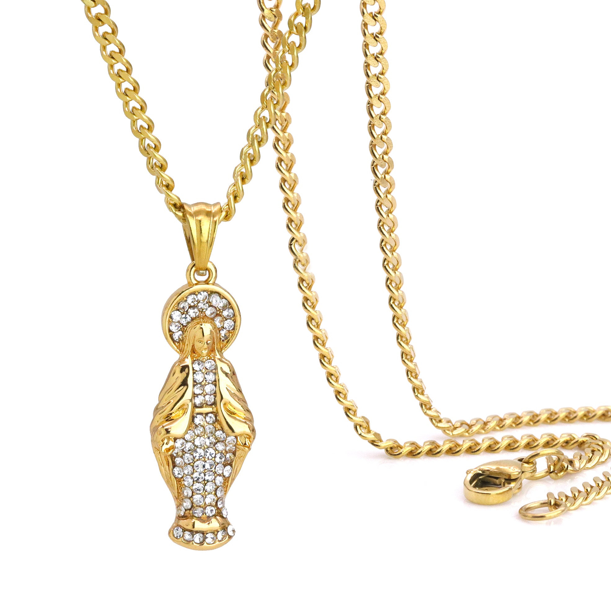 Mary Virgin Pendant 24" Cuban Chain Hip Hop Style 18k Gold Stainless Steel