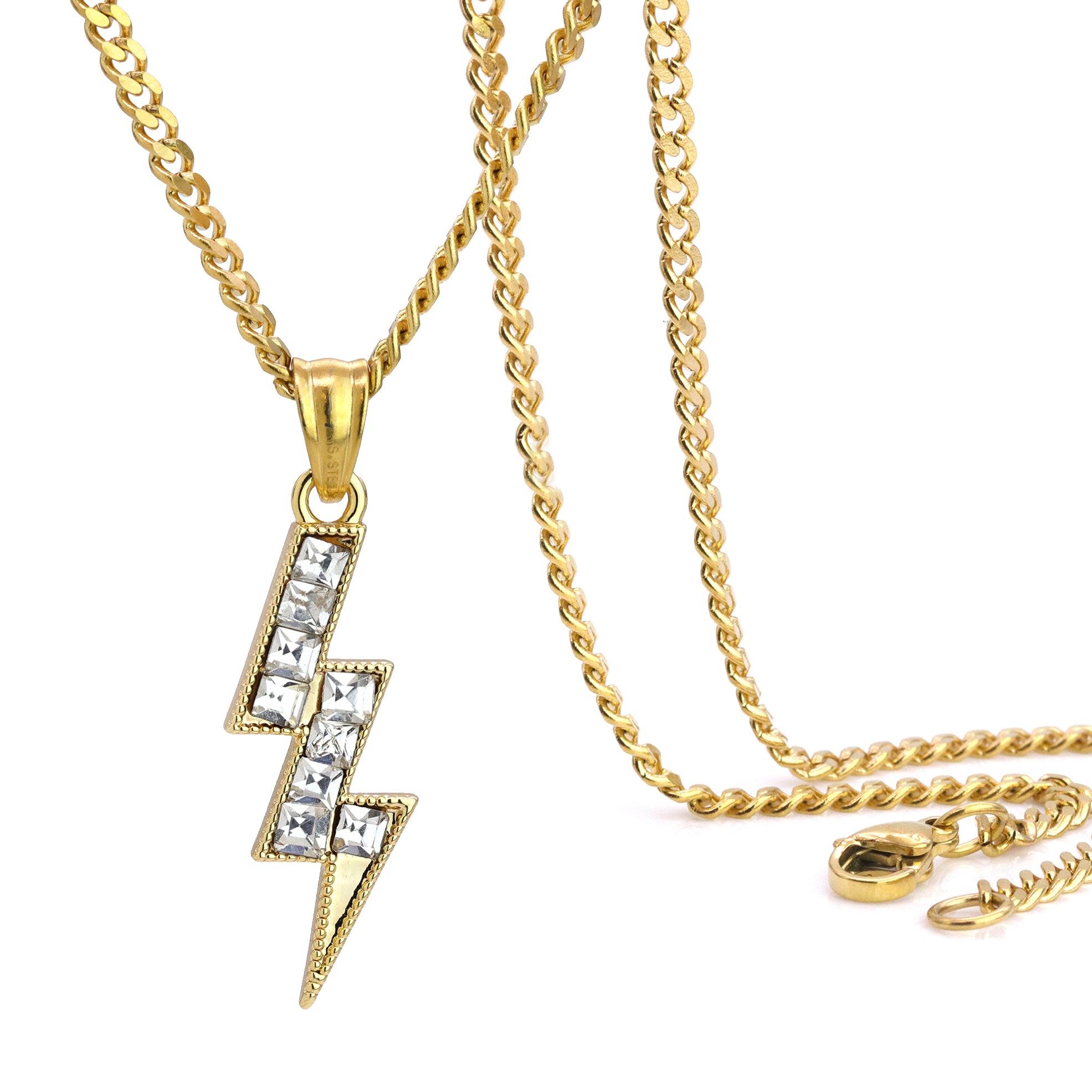 Lightning Pendant 24" Cuban Chain Hip Hop Style 18k Gold Stainless Steel