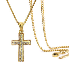 012 Cross Pendant 24" Cuban Chain Hip Hop Style 18k Gold Stainless Steel