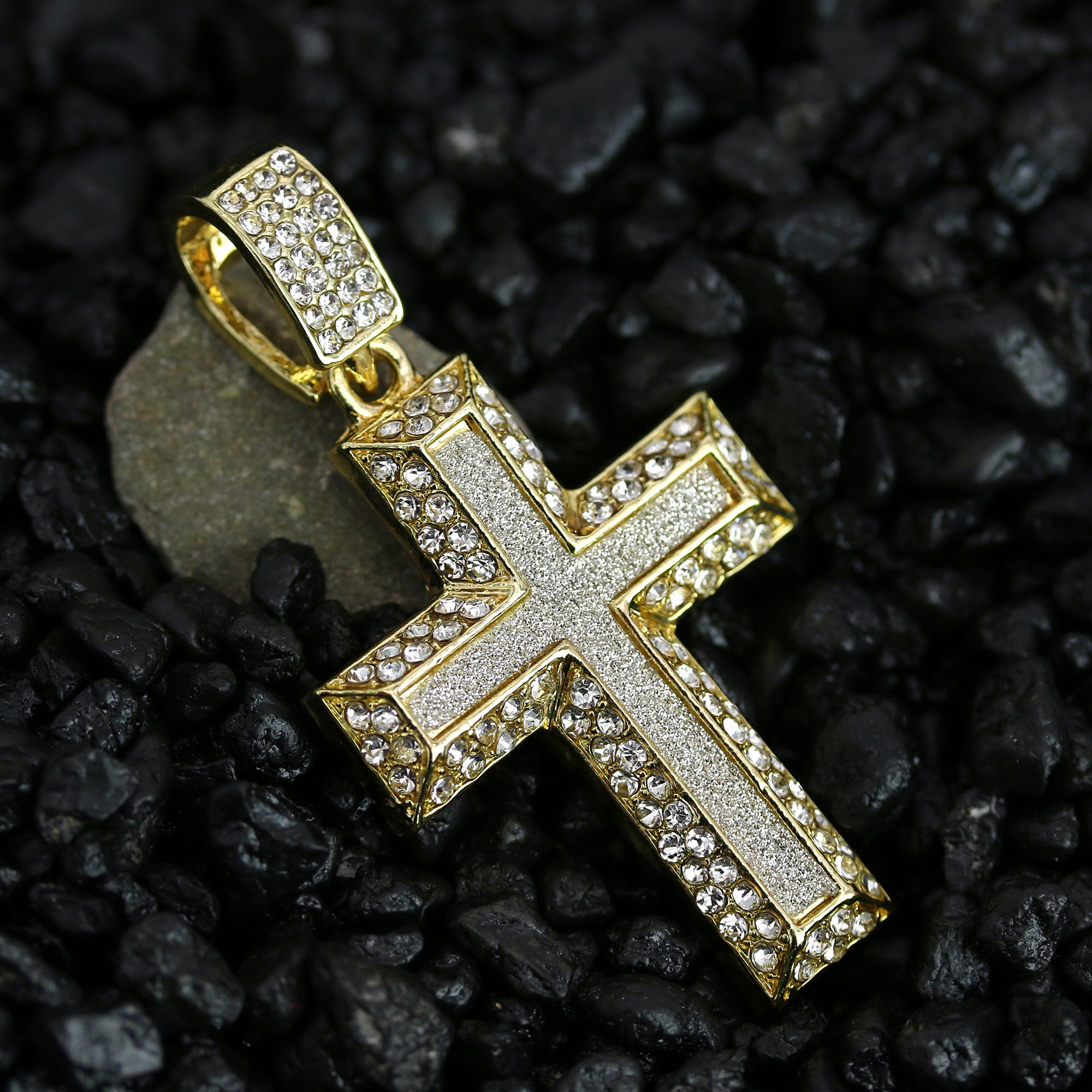 Ap Cross Stardust Pendant Rope Necklace Chain Men's Hip Hop 18k Cz Jewelry