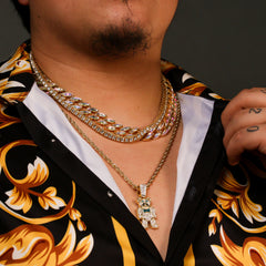 High Fashion Gold Plated AB Cuban Tennis Chains & Cz Bear Tie Pendant