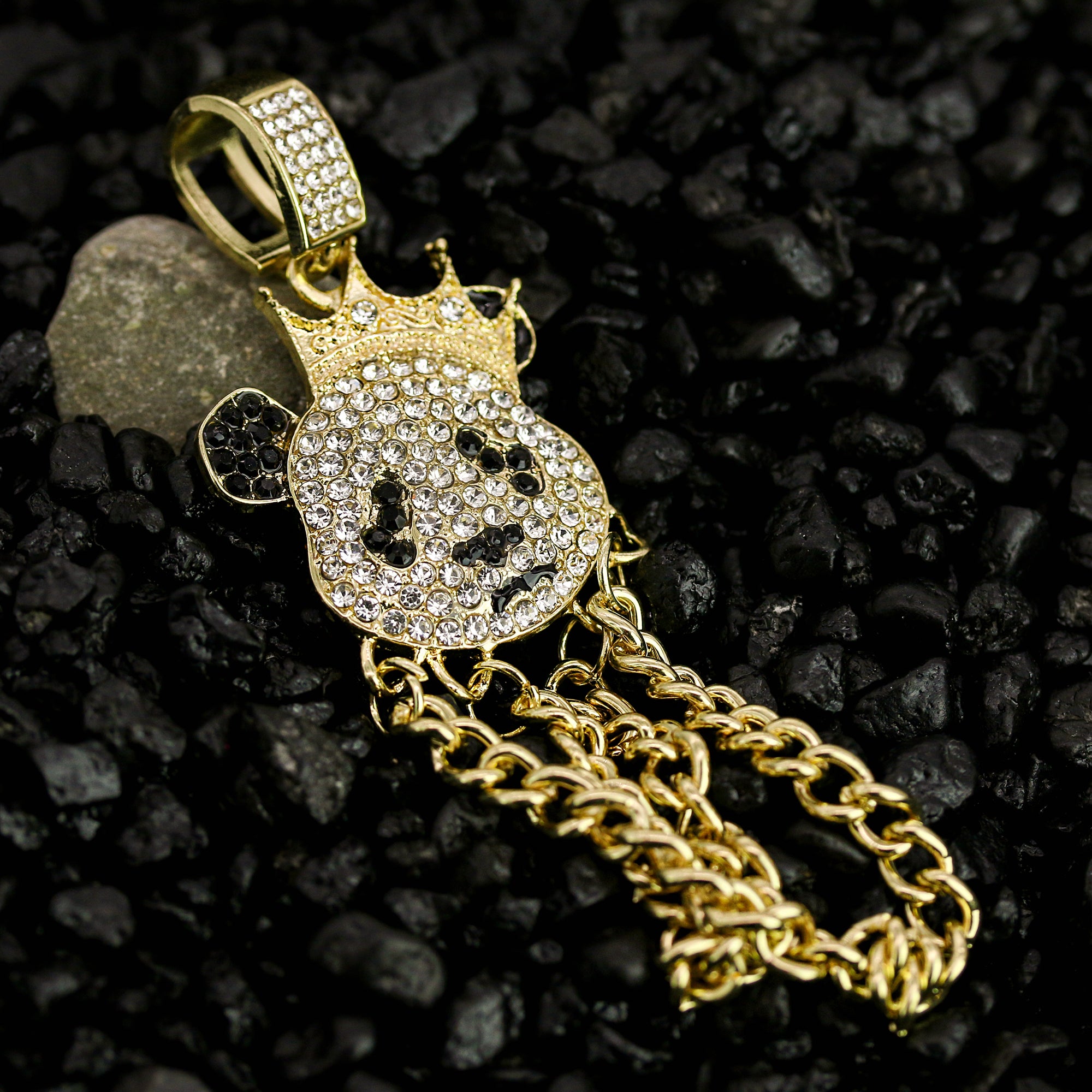 Two Chains Panda Pendant Rope Necklace Chain Men's Hip Hop 18k Cz Jewelry