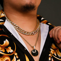 High Fashion Gold Plated AB Cuban Tennis Chains & Cz #8 Ball Pendant