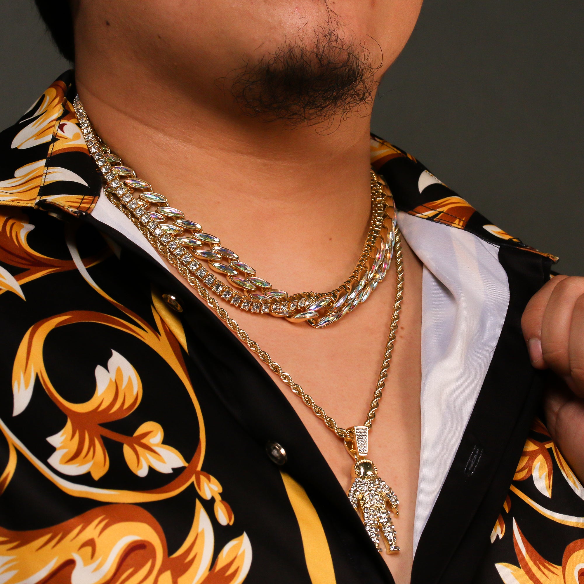 High Fashion Gold Plated AB Cuban Tennis Chains & Cz Space Man Astronaut Pendant