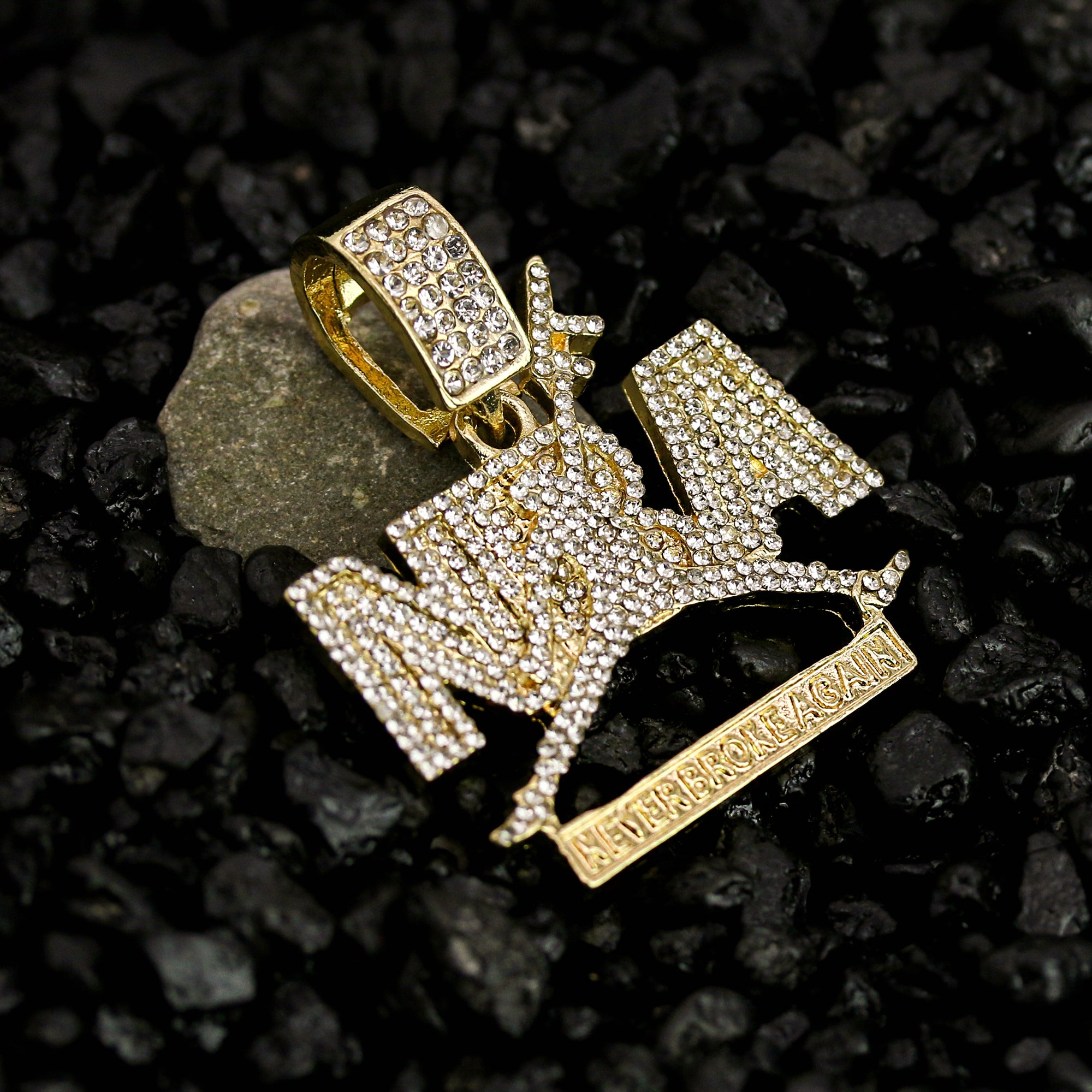 Never Broke Again Pendant Rope Necklace Chain Men's Hip Hop 18k Cz Jewelry