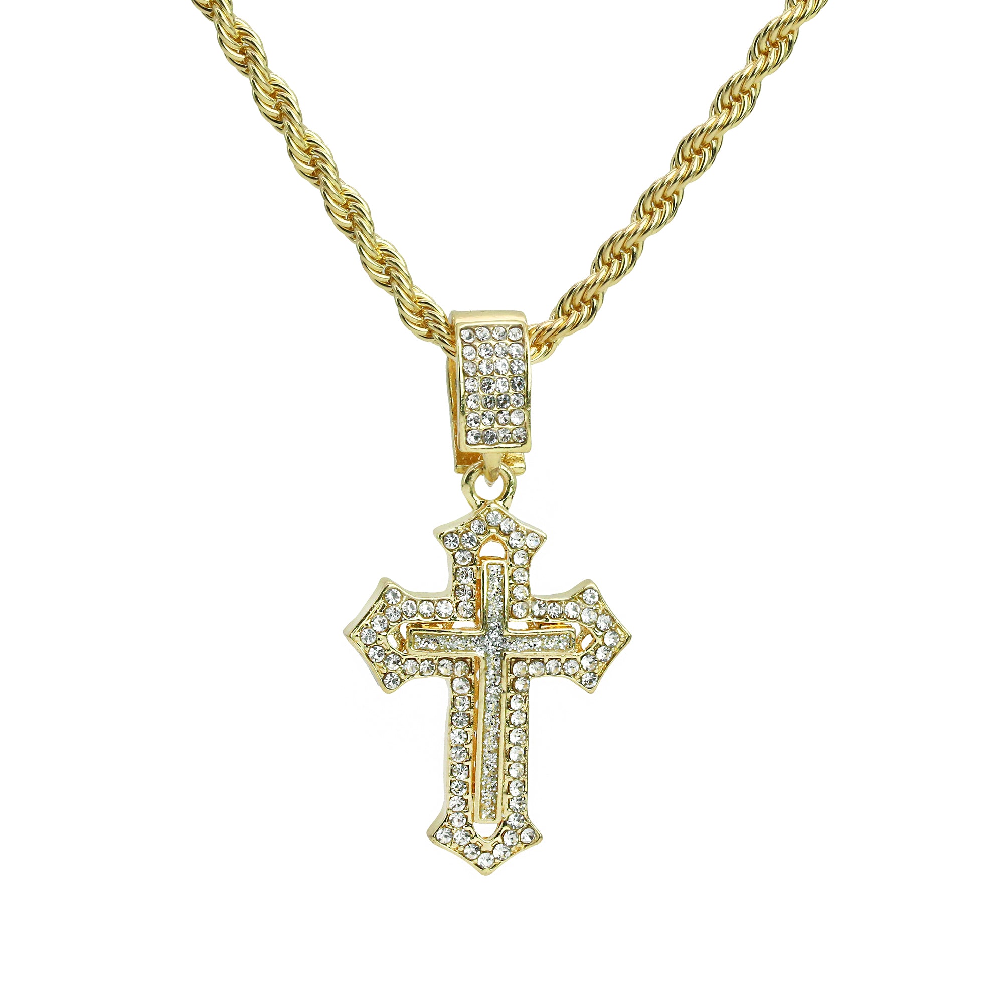 Sharp Cross Pendant Rope Necklace Chain Men's Hip Hop 18k Cz Jewelry