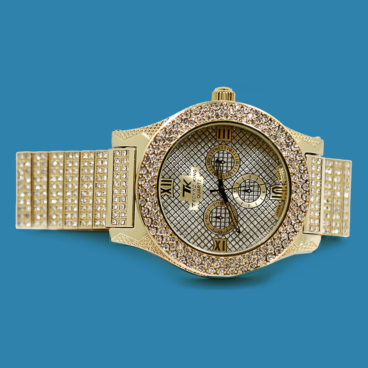 TK Gold Ice Out Techno KING Watch & Bracelet SET