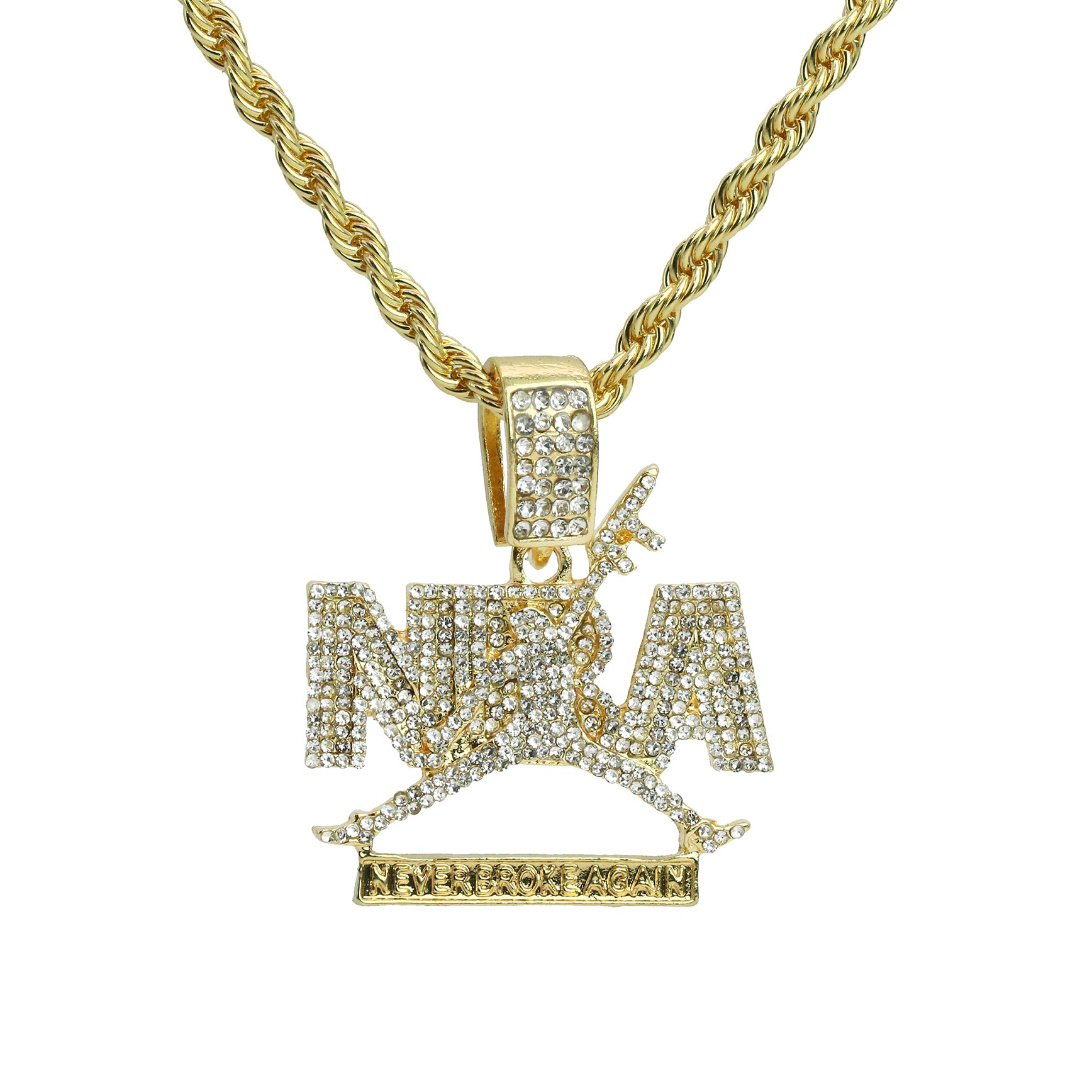 Never Broke Again Pendant Rope Necklace Chain Men's Hip Hop 18k Cz Jewelry
