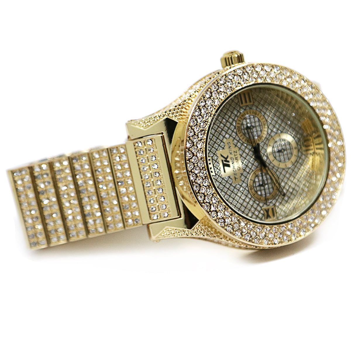 TK Gold Ice Out Techno KING Watch & Bracelet SET