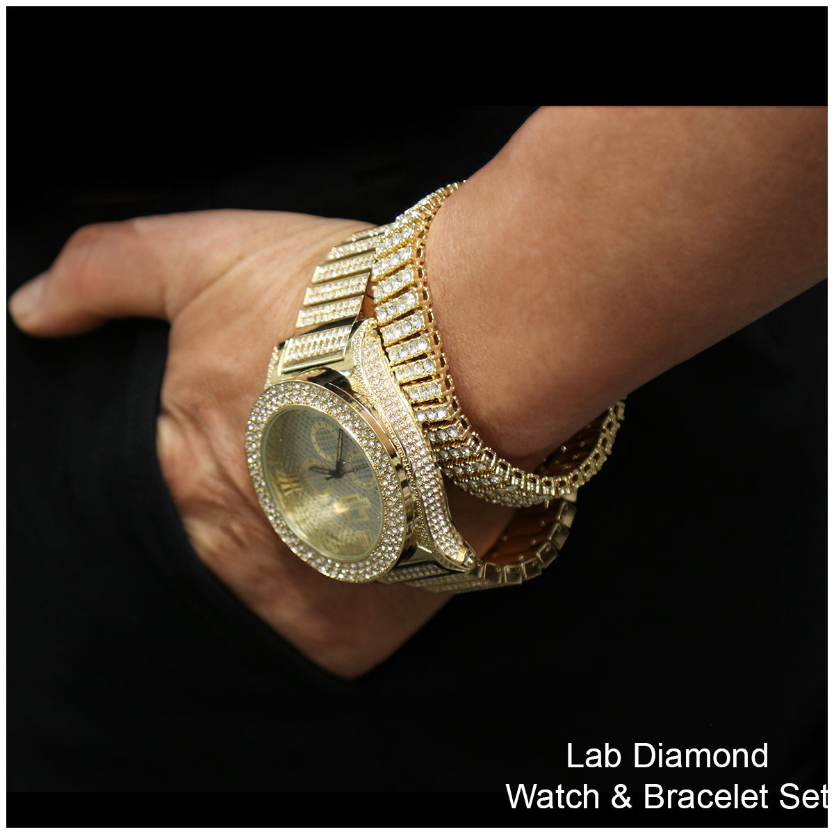 TK Gold Ice Out Techno KING Watch & Bracelet SET