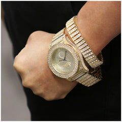 TK Gold Ice Out Techno KING Watch & Bracelet SET