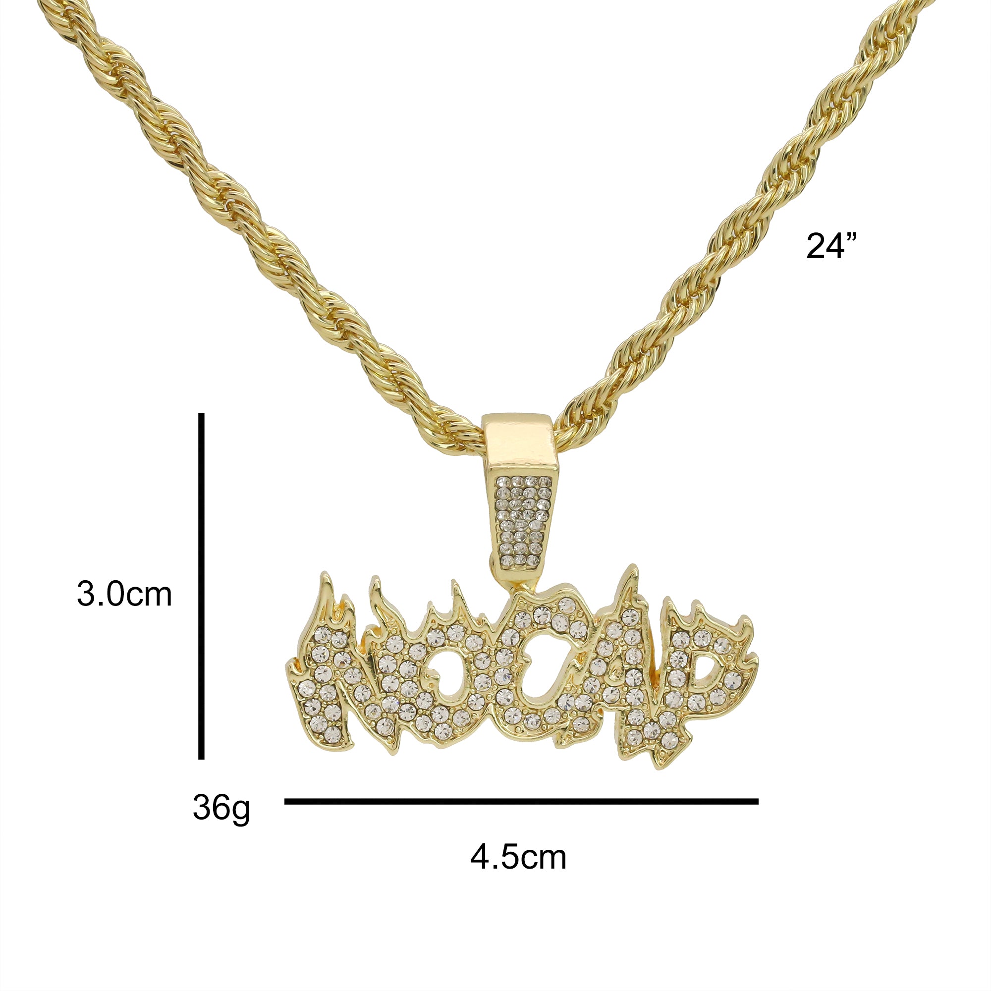 Hip Hop NO CAP Pendant 18k Gold Plated Rope Necklace with Cubic Zirconia Simulated Diamond for Men Women…