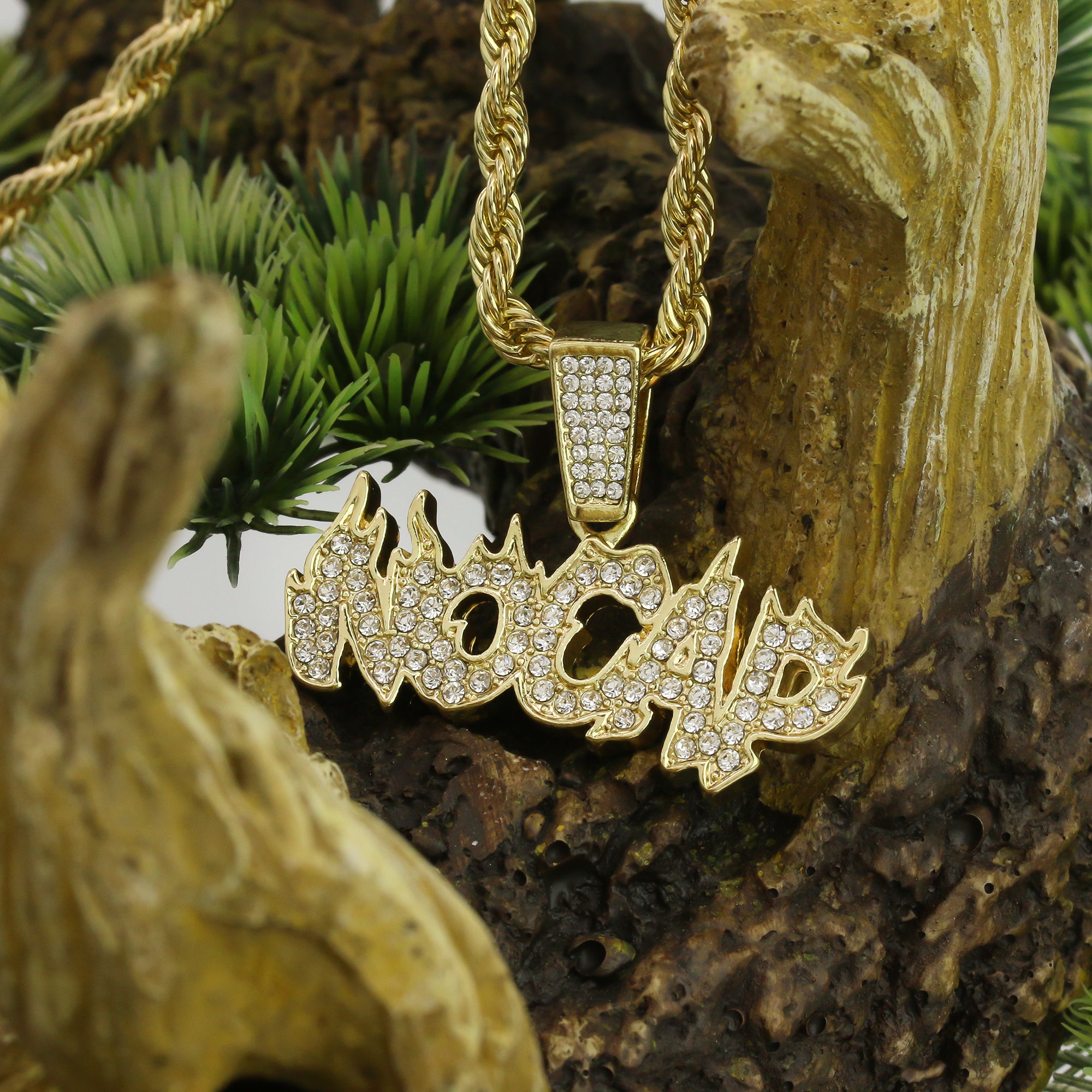 Hip Hop NO CAP Pendant 18k Gold Plated Rope Necklace with Cubic Zirconia Simulated Diamond for Men Women…