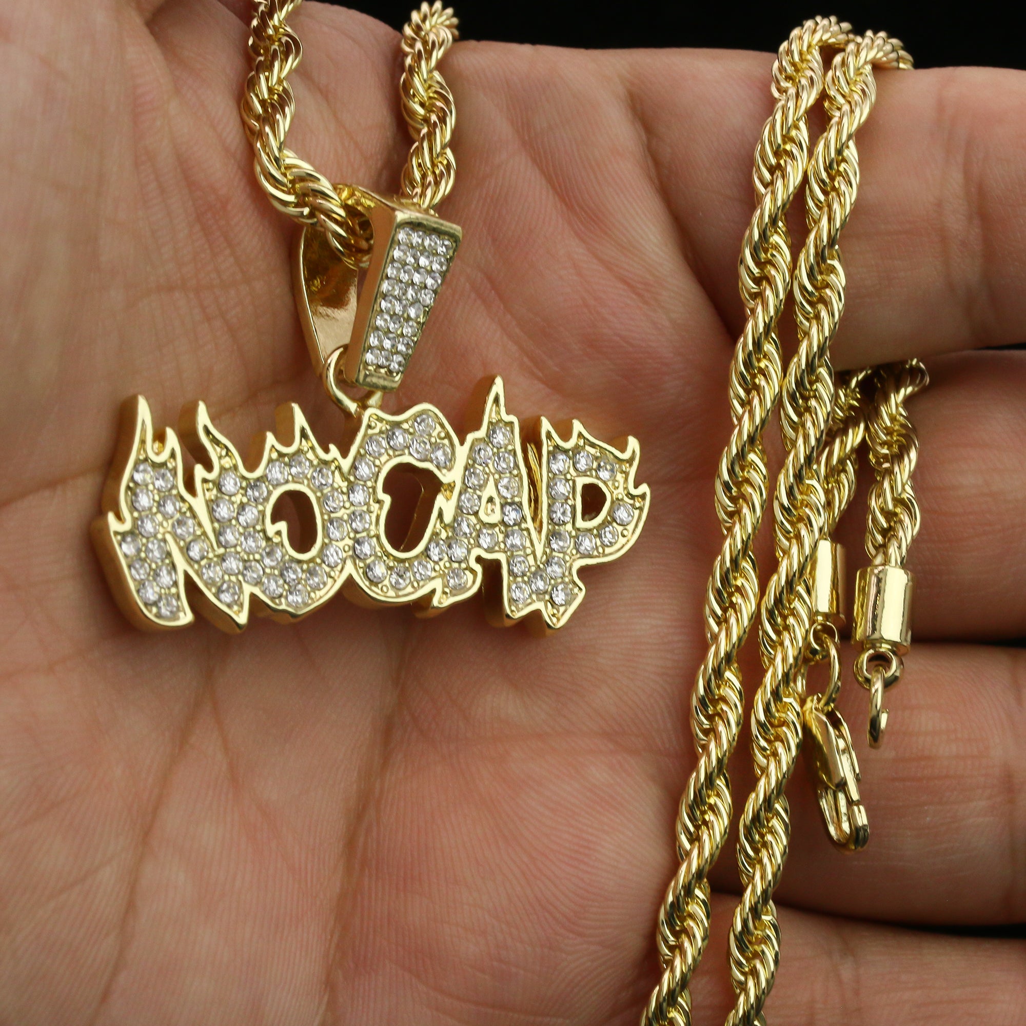 Hip Hop NO CAP Pendant 18k Gold Plated Rope Necklace with Cubic Zirconia Simulated Diamond for Men Women…