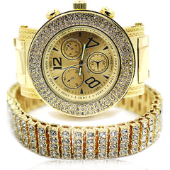 TK3 Gold Ice Out Techno KING Watch & Bracelet SET