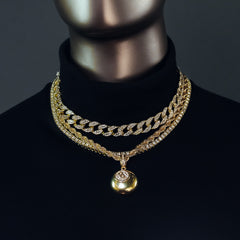 #8 Ball  4 Pcs Set Clear Cz Cuban, Tennis & Rope Chain Bundle Gold PT