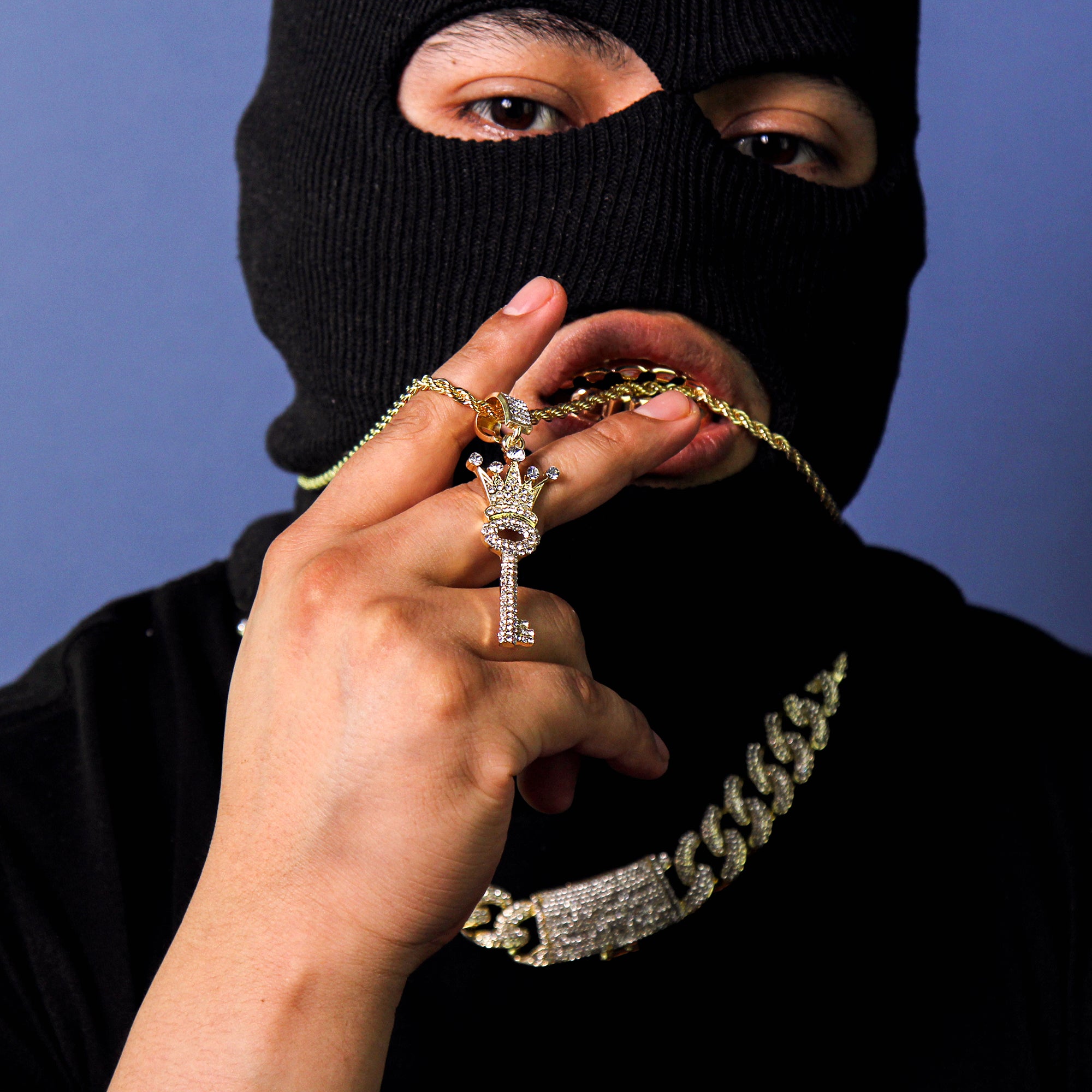 OG Crowned Key Pendant Rope Necklace Chain Men's Hip Hop 18k Cz Jewelry