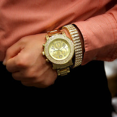 TK3 Gold Ice Out Techno KING Watch & Bracelet SET