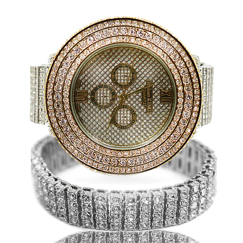 Two Tone Gold Ice Out Techno KING Watch & Bracelet SET