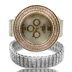 Two Tone Gold Ice Out Techno KING Watch & Bracelet SET