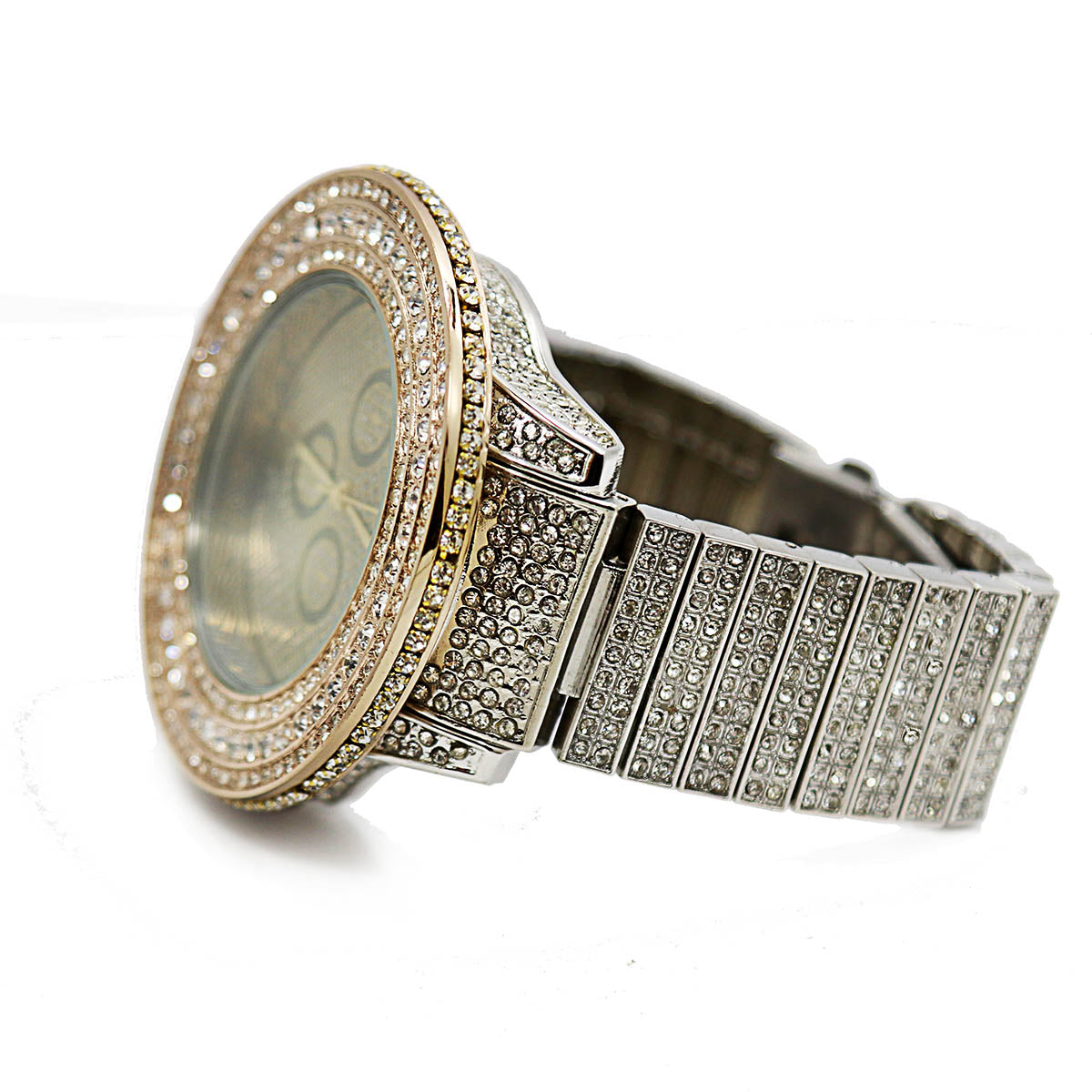 Two Tone Gold Ice Out Techno KING Watch & Bracelet SET
