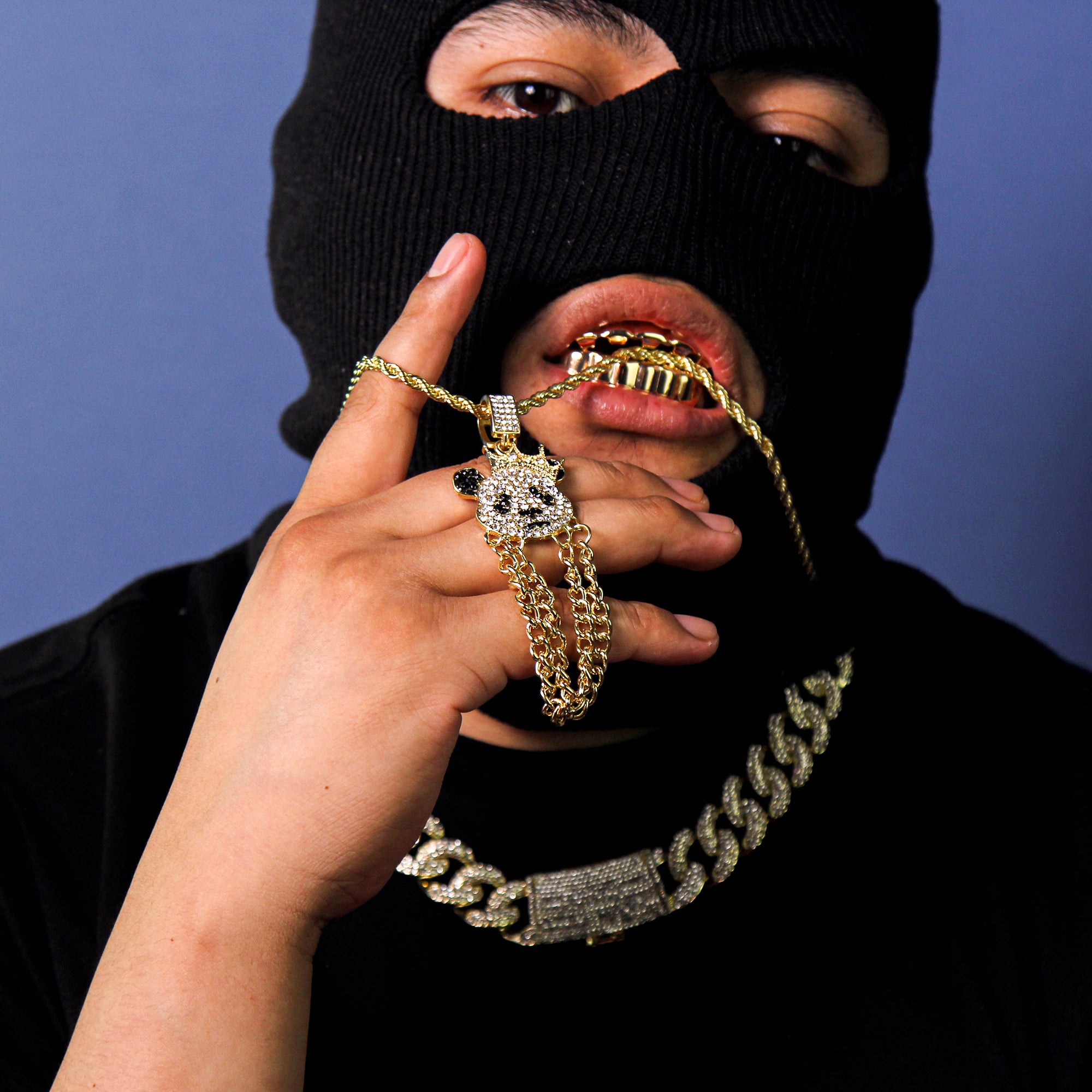 Two Chains Panda Pendant Rope Necklace Chain Men's Hip Hop 18k Cz Jewelry