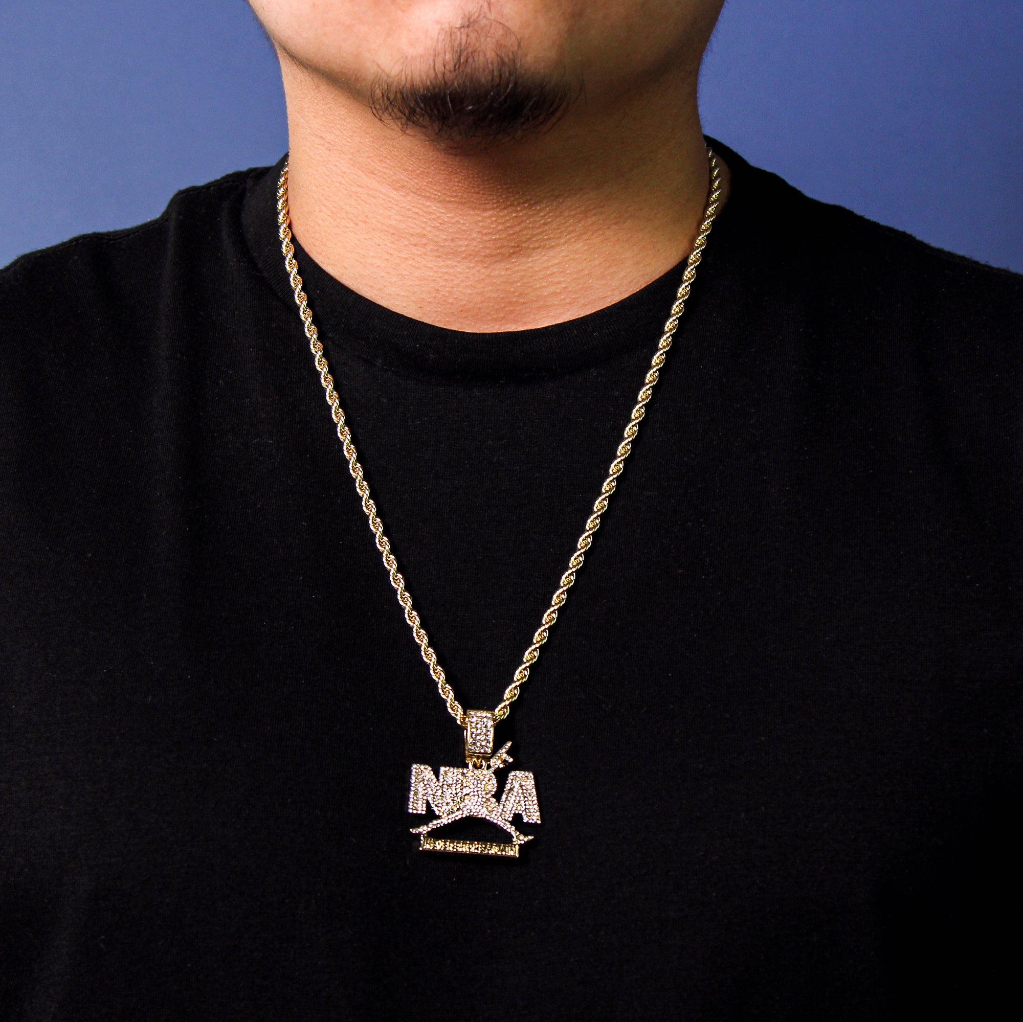 Never Broke Again Pendant Rope Necklace Chain Men's Hip Hop 18k Cz Jewelry