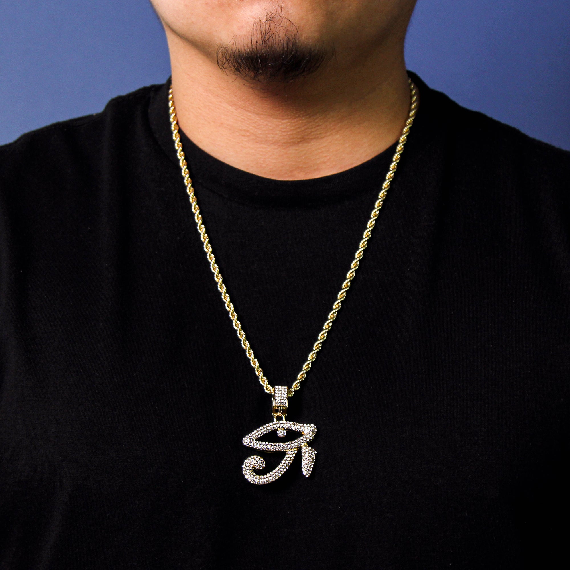 Eye Of Ra Pendant Rope Necklace Chain Men's Hip Hop 18k Cz Jewelry