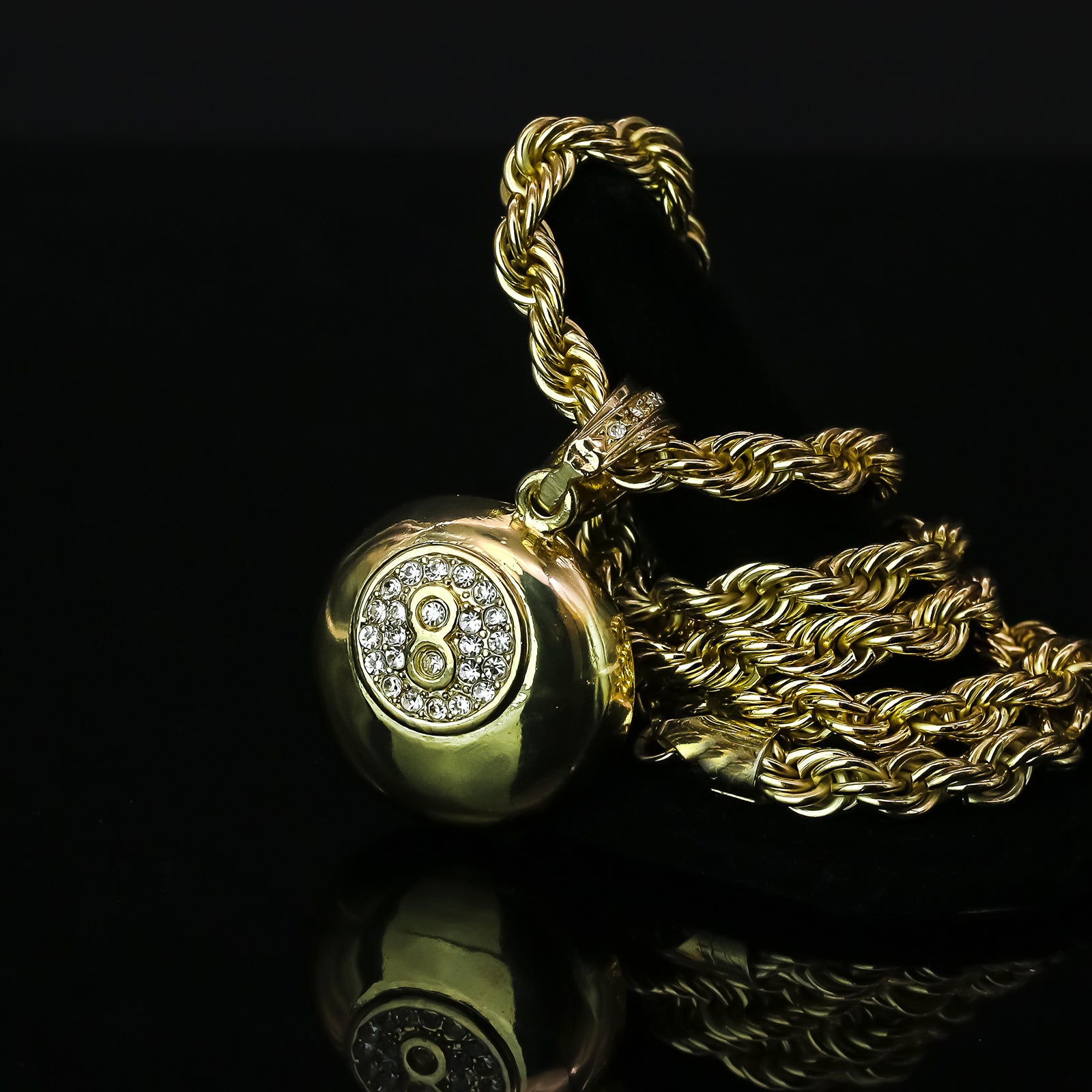 #8 Ball  4 Pcs Set Clear Cz Cuban, Tennis & Rope Chain Bundle Gold PT