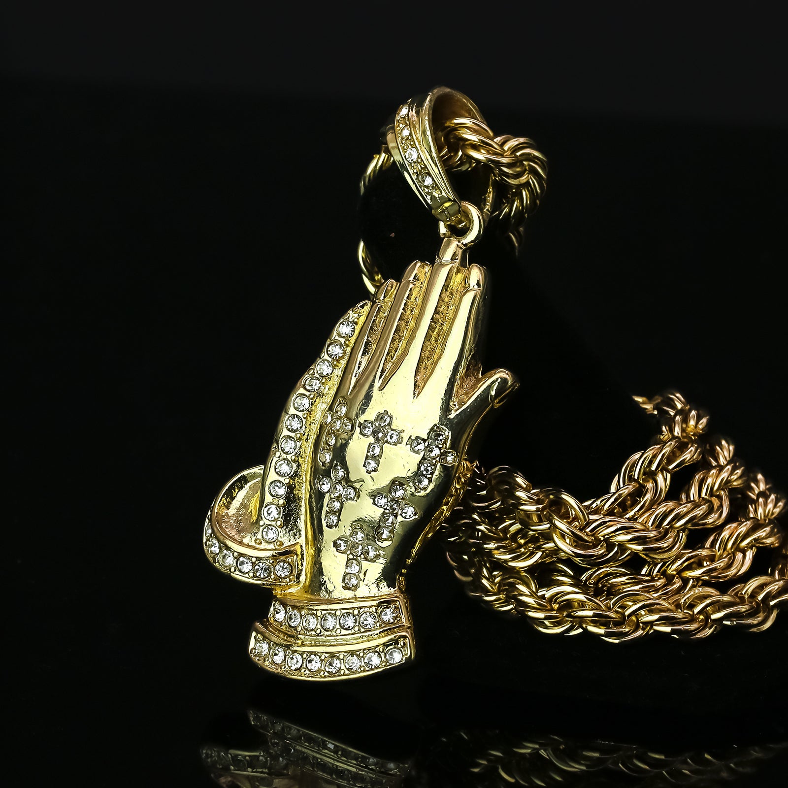 Payer Hand 4 Pcs Set Clear Cz Cuban, Tennis & Rope Chain Bundle Gold PT