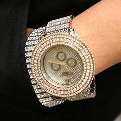 Two Tone Gold Ice Out Techno KING Watch & Bracelet SET