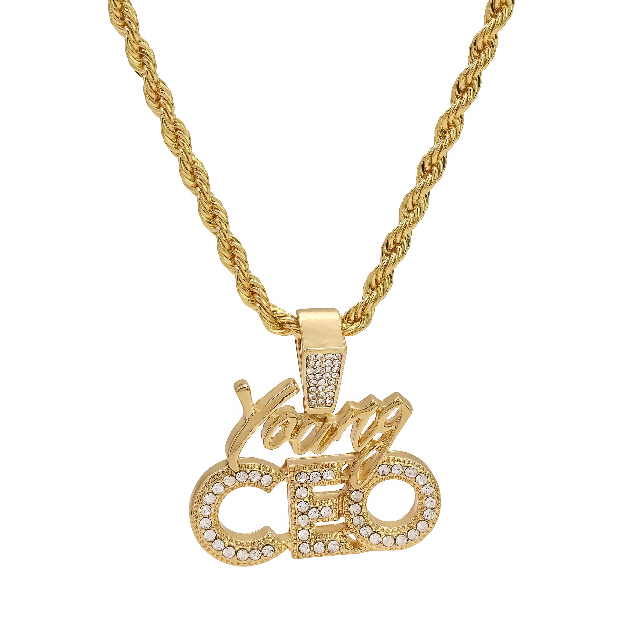 Exquisite Young CEO Pendant Rope Necklace Chain Men's Hip Hop 18k Cz Jewelry