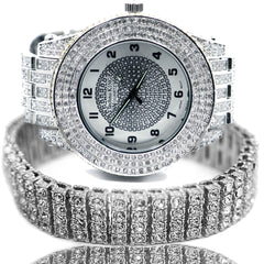 White Gold Ice Out Techno KING Watch & Bracelet SET 5